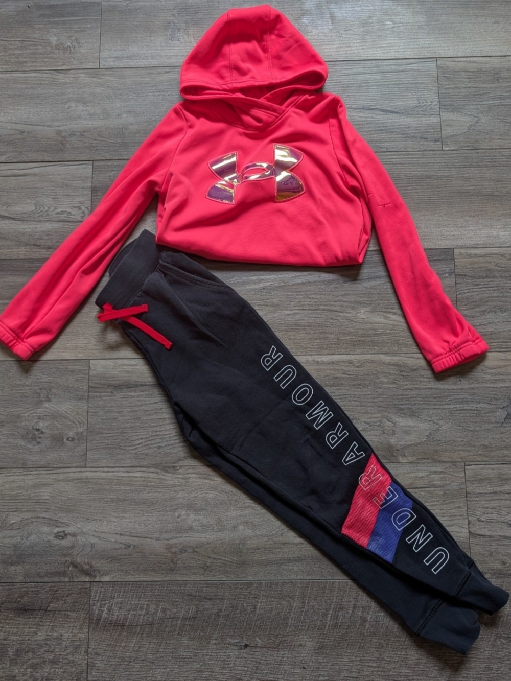 Under Armour Girls Pink Hoodie with Black Joggers Set